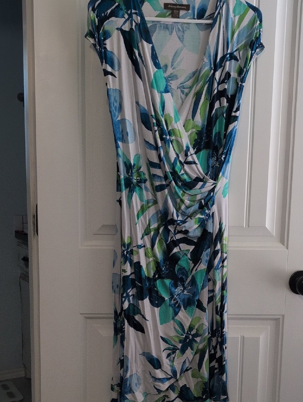 Tommy Bahama Blue & Green Floral Wrap Midi Dress